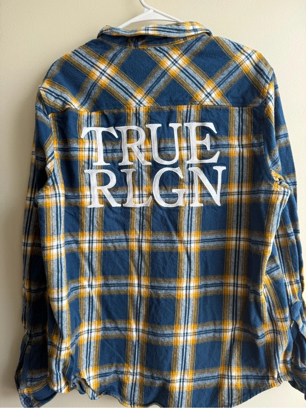 True Religion Blue & Yellow Plaid Button-Up Flannel Shirt
